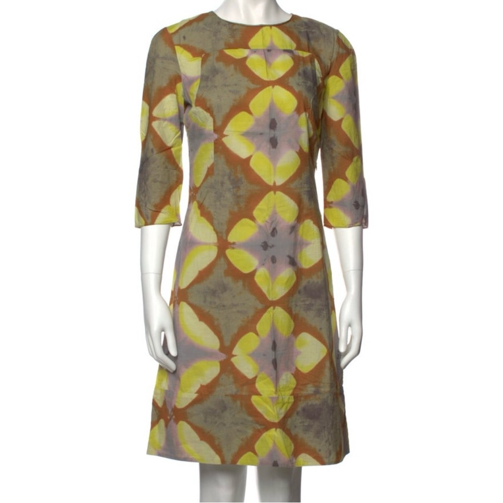 Marni Knee Length Shift Dress Three-Quarter Sleeve with Crew Neck
